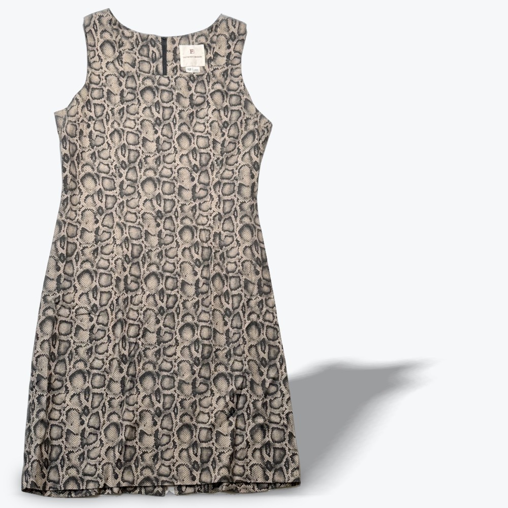 Fattaneh Bahari  Sleeveless Dress Shift Vintage 90s Snakeskin Print Grey Size 12
